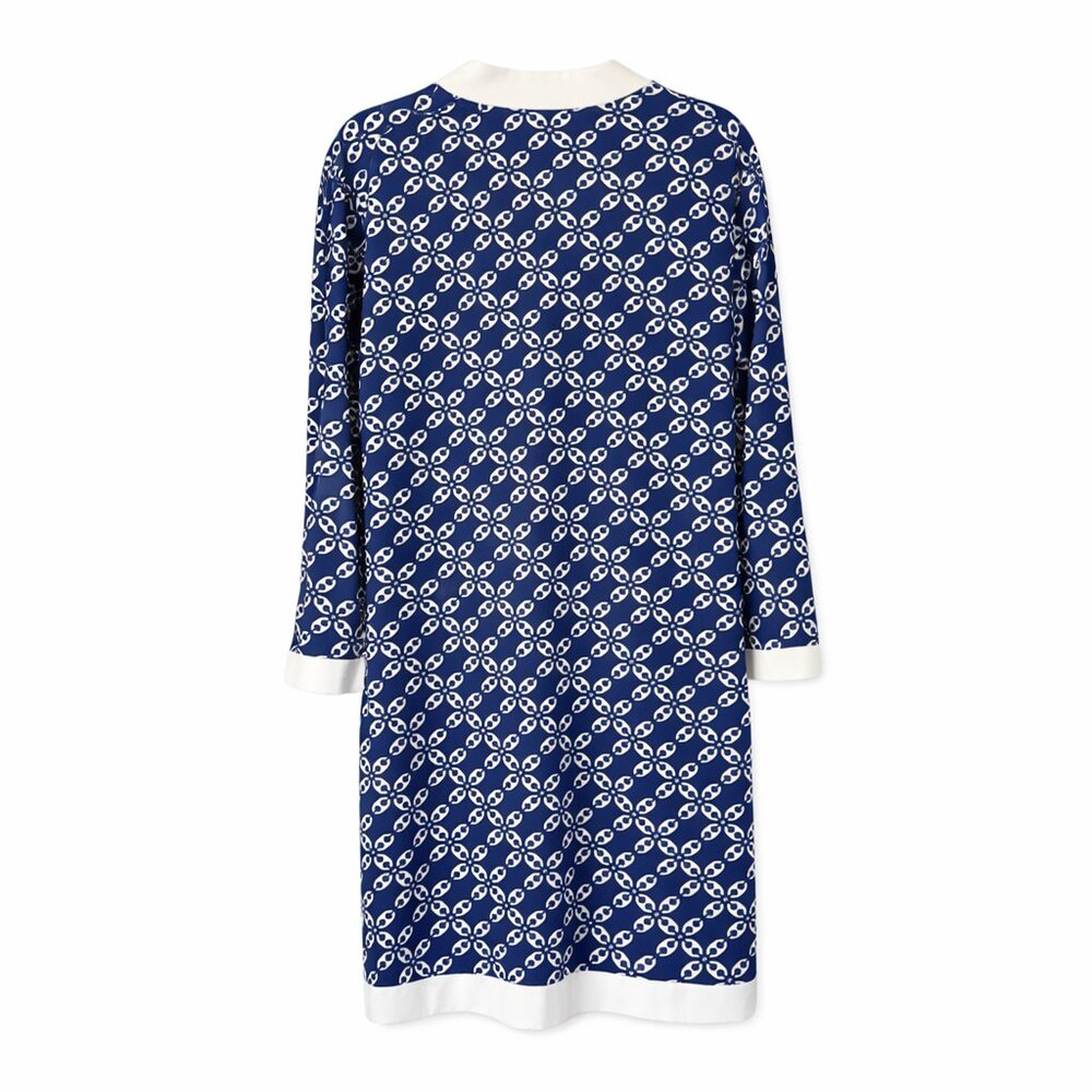 Navy White Chain Print Tunic Dress XL Stretch Resort Shift Beach Cover Up - Picture 4 of 6